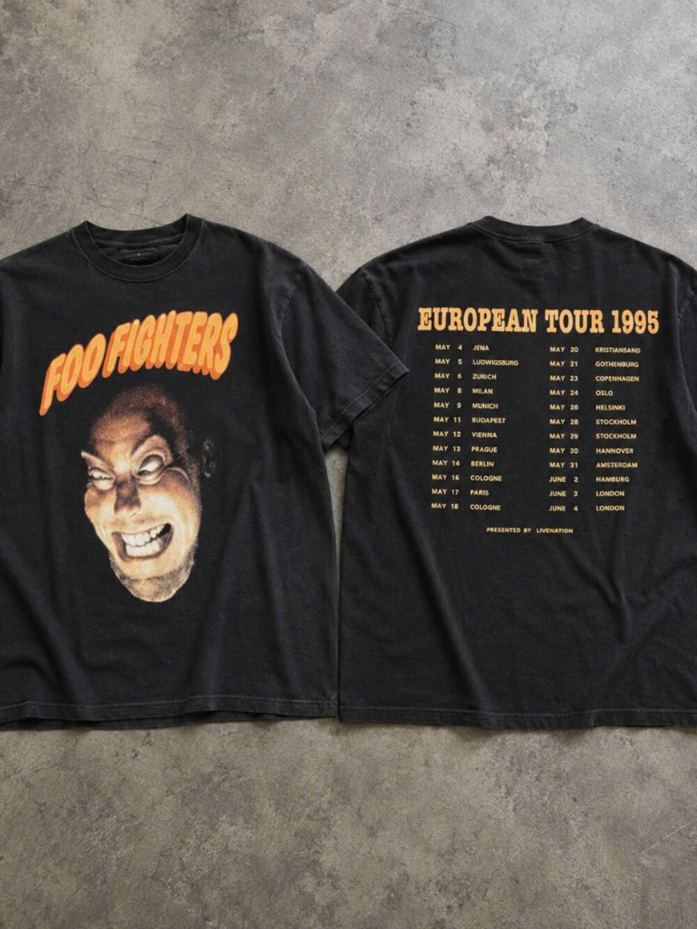 Foo Fighters European Tour 1995 Graphic Concert T-Shirt Washed Black